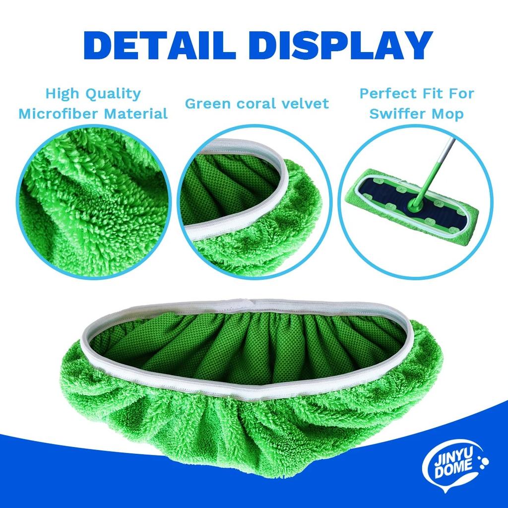 JINYUDOME Microfiber Mop Pads Reusable For Swiffer XL Sweeper Green Washable Dry Wet Mopping 17*5" Floor Cloths