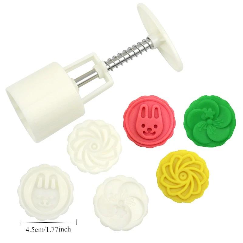 Pastry Decoration Plunger Tools Mid-Autumn Festival Mooncake Mold Hand-Pressure Cookie Stamps with Floral Sakura Patterns