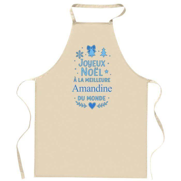 Tablier de cuisine - Joyeux noël à la meilleure Amandine - Coton résistant - Impression DTG France - Liens ajustables