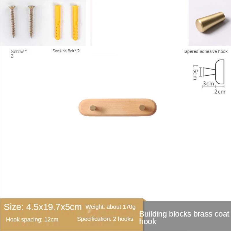 1pc Solid Wood Brass Coat Hook, Black Walnut Wood Coat Hanger, Clothing Hooks,Wall Mounted Storage Rack Drilling Installation