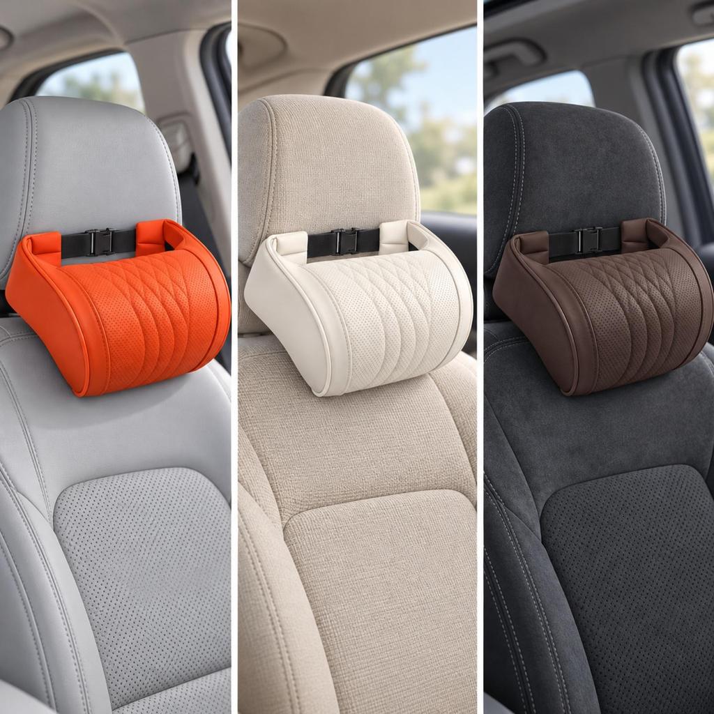 Car Neck Pillow with Adjustable Strap Breathable Seat Headrest