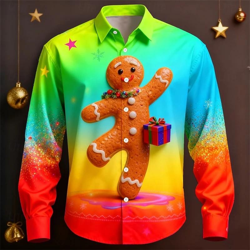 Surprising Santa Claus Funny Print Christmas Button Shirt For Men Christmas New Year Party Holiday Long Sleeve Shirt New Trend
