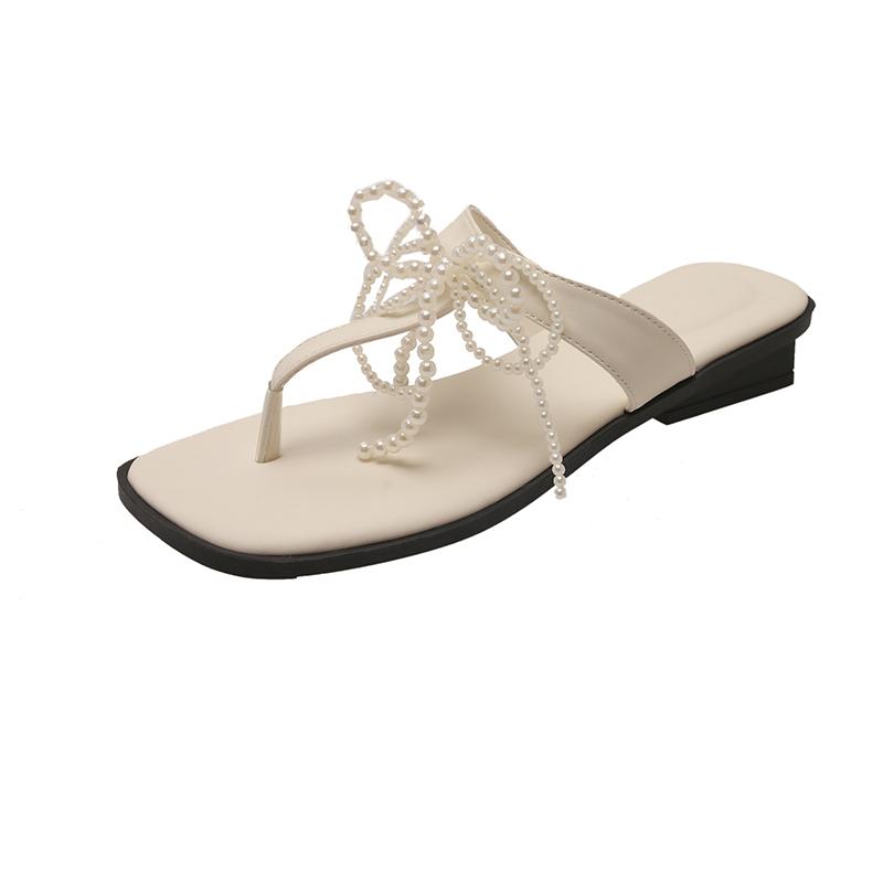 

Flip Flops French Beautiful Toe-in Roman Sandals 2026 New Pearl Slippers Women s Summer Wear 35 бежевый