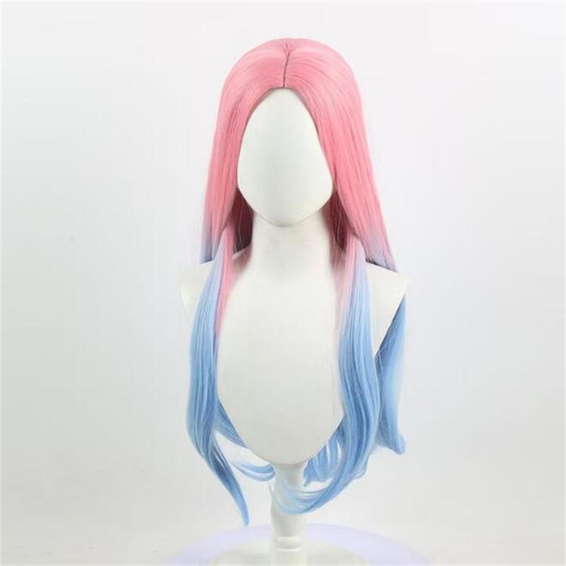 Hochwertige Mizi Cosplay-Perücke, 76 cm lang, gefärbt, Farbverlauf Pink Blau, hitzebeständig, Kunsthaar, simulierte Kopfhaut, Anime-Perücken + Perückenkappe