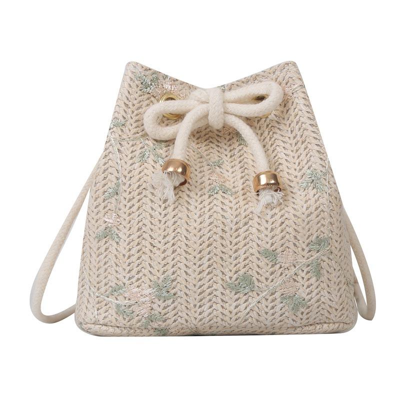 Cute Luxury Straw Woven Shoulder Crossbody Bucket Bag New Casual Summer Travel Beach Women Trendy Crossbody Handbags for Travel