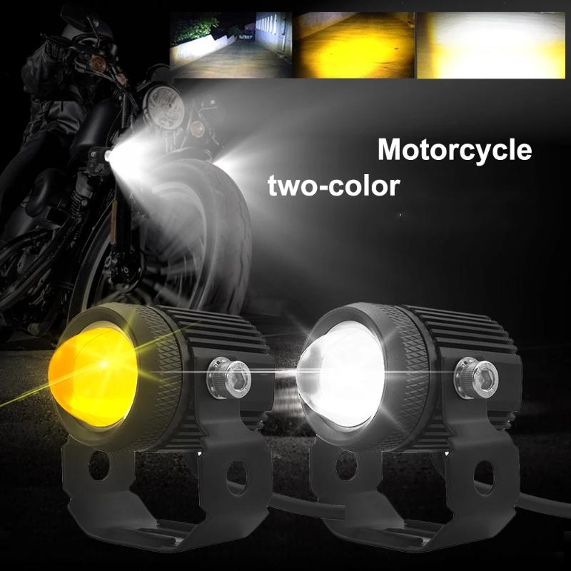 2Pcs Motorcycle Led Lens Spotlight Dual-Color High Low Beam External Headlight Auxiliary Fog Lamp Moto Driving Lamp