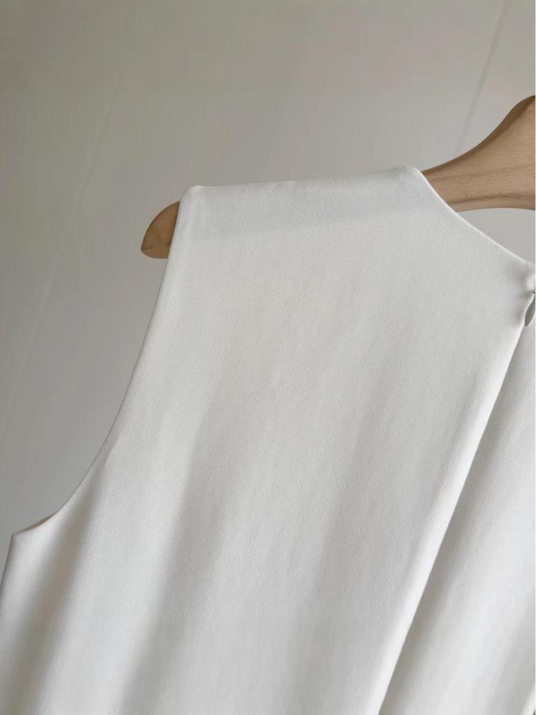 Elegant High-End V-Neck Sleeveless Dress for Women - Spring/Summer Three-Tone Acetate Wide Flare Skirt