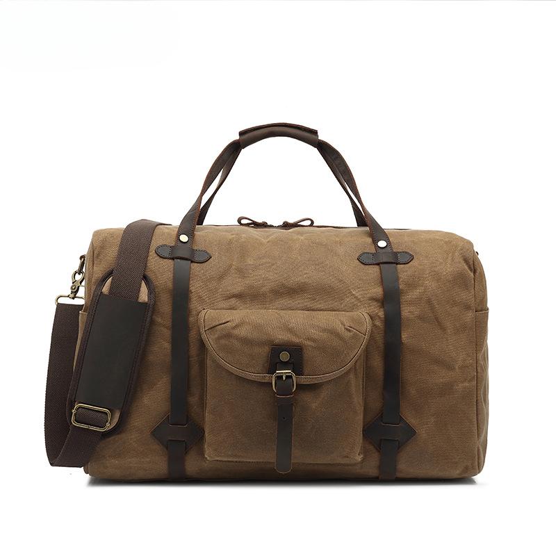 Waxed Canvas Luggage Leather Carry-on Travel Bag Casual Men's Bag Single Shoulder Crossbody Travel Bag