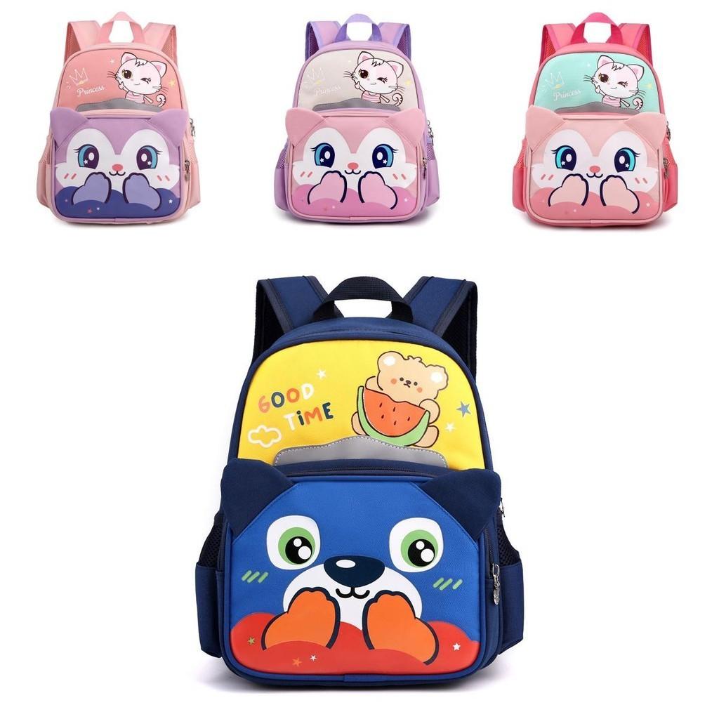 Adorable Fox Print Kids Backpack Lightweight Nylon Breathable For Kindergarten