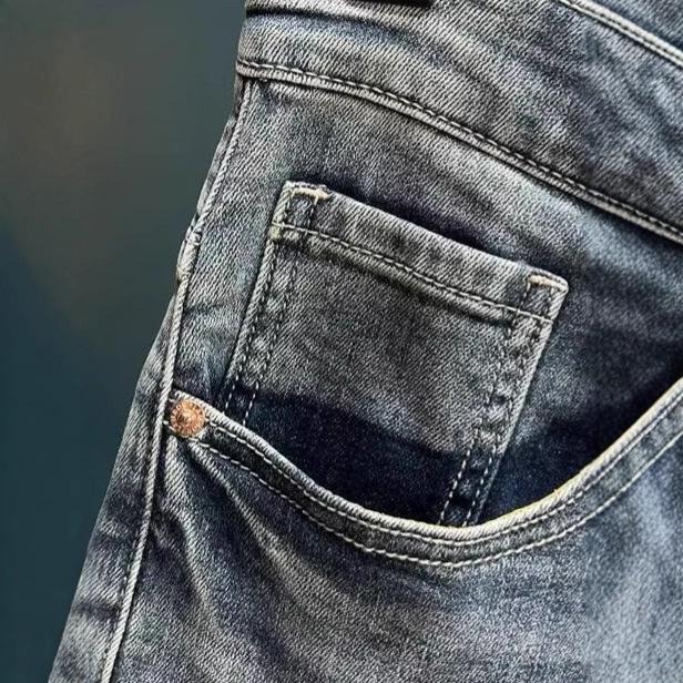 High-end ripped denim shorts men's summer new trendy brand ruffian handsome embroidered casual versatile five-point pants