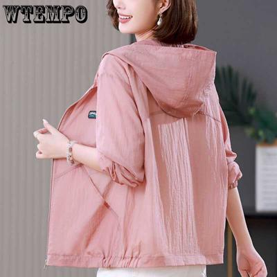 Plus Size Women Loose Printing Hooded Jackets Casual Spring Outerwear Thin Sun-Proof Clothes Summer Mother Basic