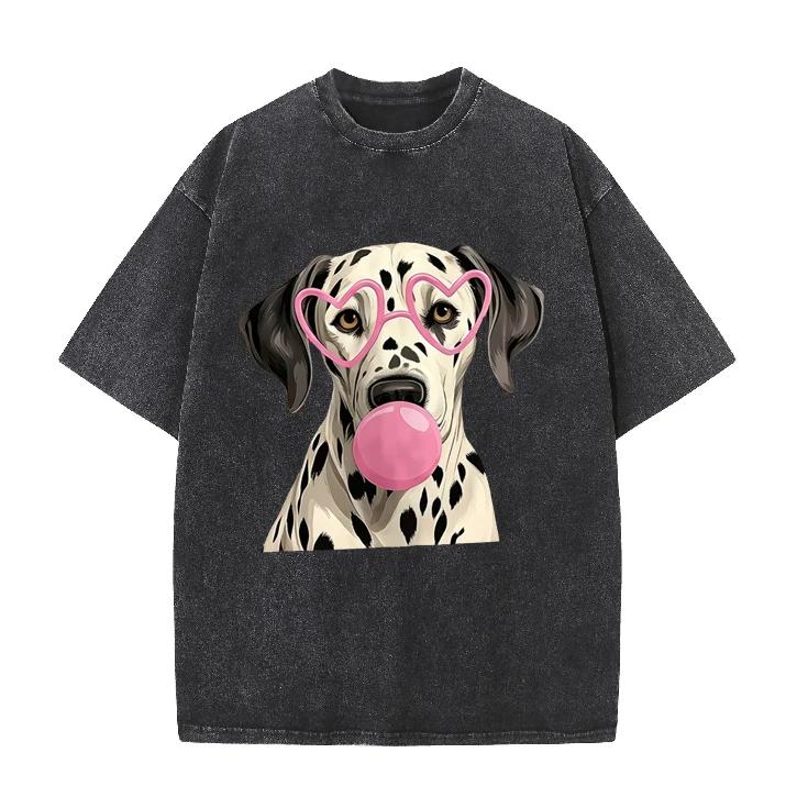 2026 New Dalmatian Dog Print T-shirt Cute Heart Glasses Graphic Tee Summer Casual Harajuku Loose Short Sleeve Tops Unisex Daily