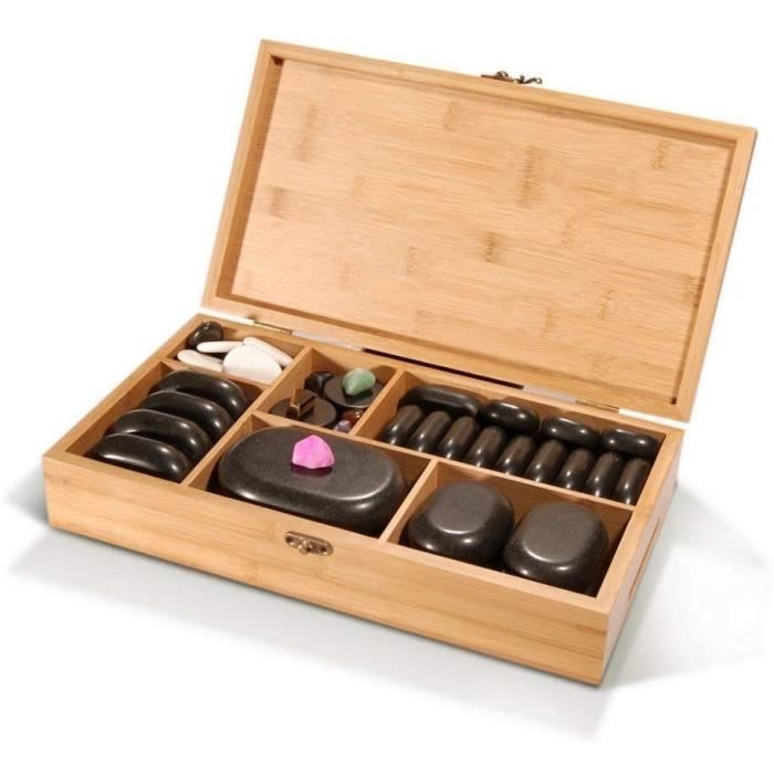Master Massage Chaud Pierre Set 100% Basalte Rocks Pour Spa Corps Massage Avec Bambou Boîte (60pcs)