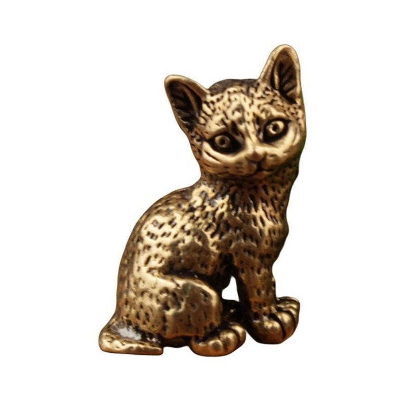 Vintage Brass Miniature Cats Figurine Handcrafted Home Decors Elegant Antique Desk Ornament Gift For Kitten Lover