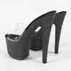 Eilyken Street Style Sequin Cloth PVC Transparent Open Toe Women Slippers Stiletto Heels Nightclub Fashion Stripper Mules Shoes