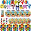 Cartoon Monster Birthday Party Decoration Background Cup Plate Balloons Biscuit Backdrop Party Supplies Baby Shower Kid Gift