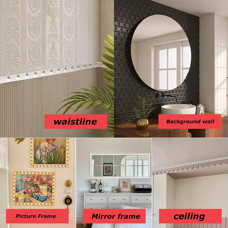 Striscia Decorativa Autoadesiva in PVC Rotonda a Punti in Rilievo, 5m, per Battiscopa, Bordi di Specchi e Cornici, Decorazione Sfondo Soffitto