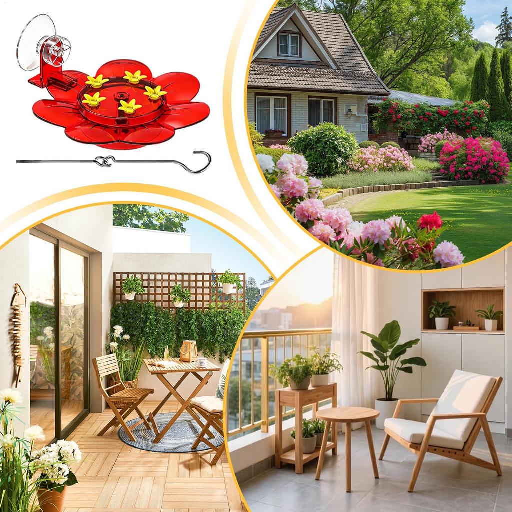 Window Hummingbird Feeder With Suction Cup Flower Multi-Port Feeding Outdoor Bird Ne&ctar Bowl For Garden Patio Backyard Tree