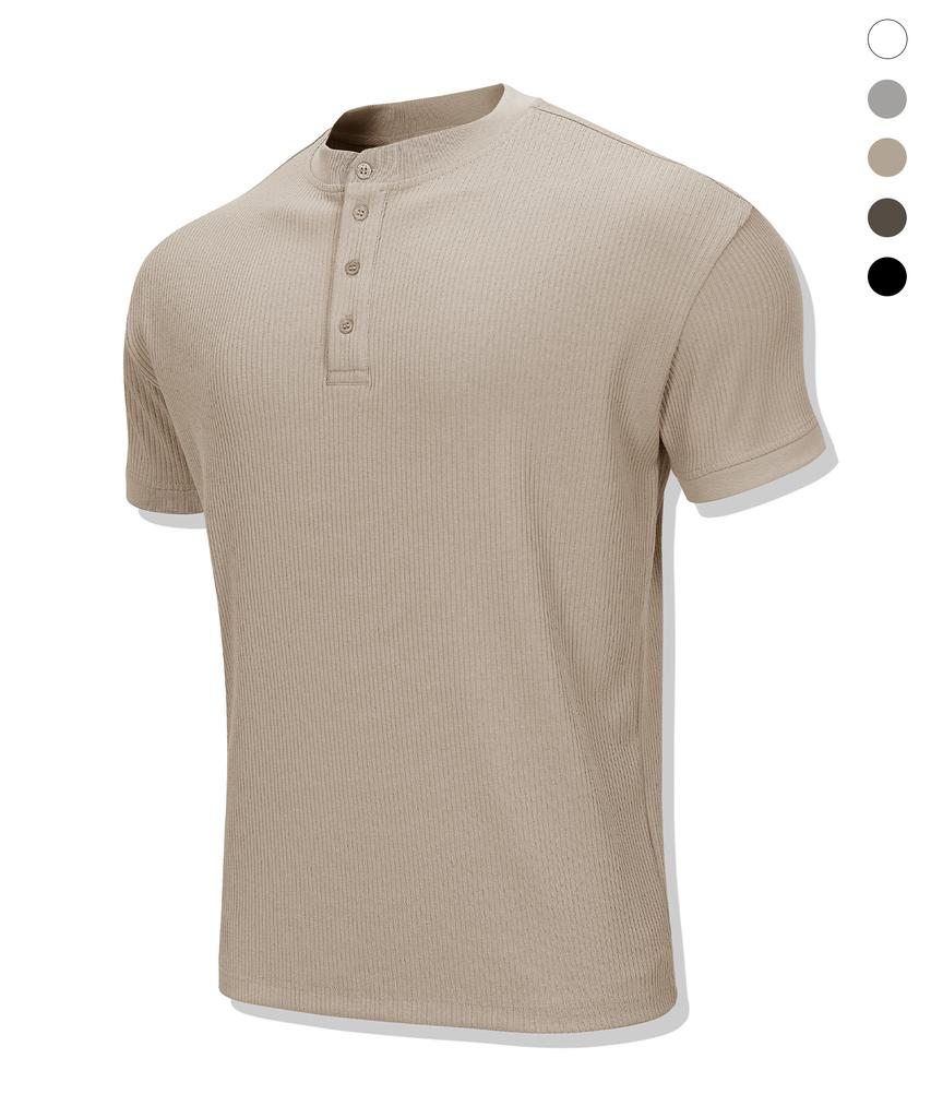 DRIX Ribbed Muscle Fit Henley Neck Half Sleeve_5 Colors