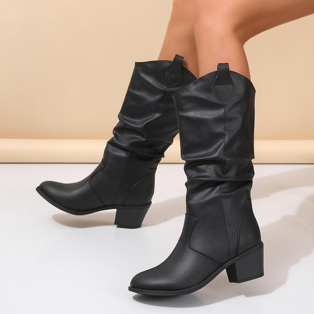 Women's boots 2026 autumn high top fashion boots women's solid color set toe retro knight boots