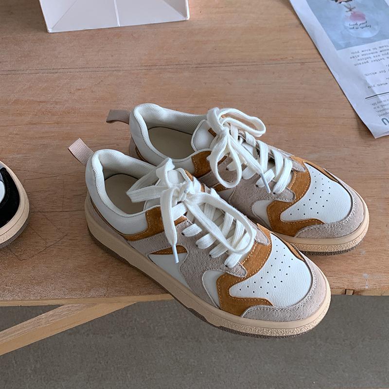 

Весенние кроссовки из коровьей замши, разноцветные женские повседневные туфли на платформе со шнуровкой и заклепками 40 абрикосовый