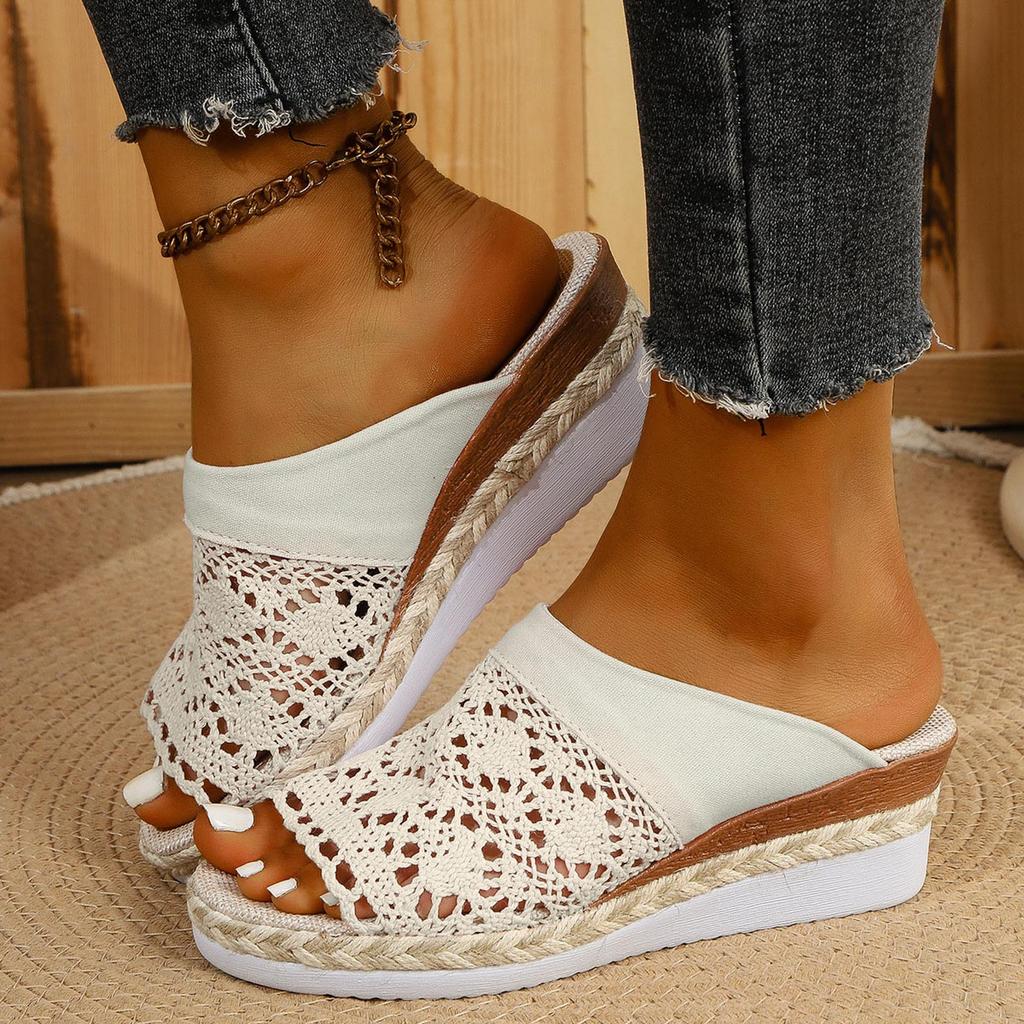 Rope Sandals With Woven Straps Platform Wedge Heel Rope Good Arch Support Sandals For Women Cute Thong Sandals Heels For Women