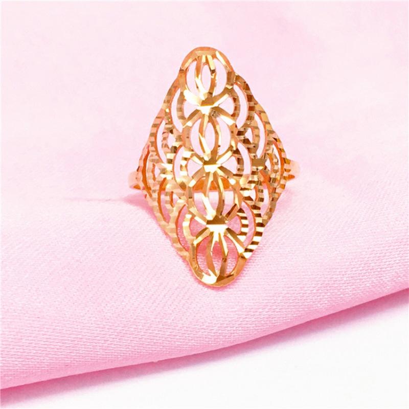 Purple Gold Russian Rhombus Car Flower Ring Hollow 585 Color Gold Fashionable Simple Ring Live Design