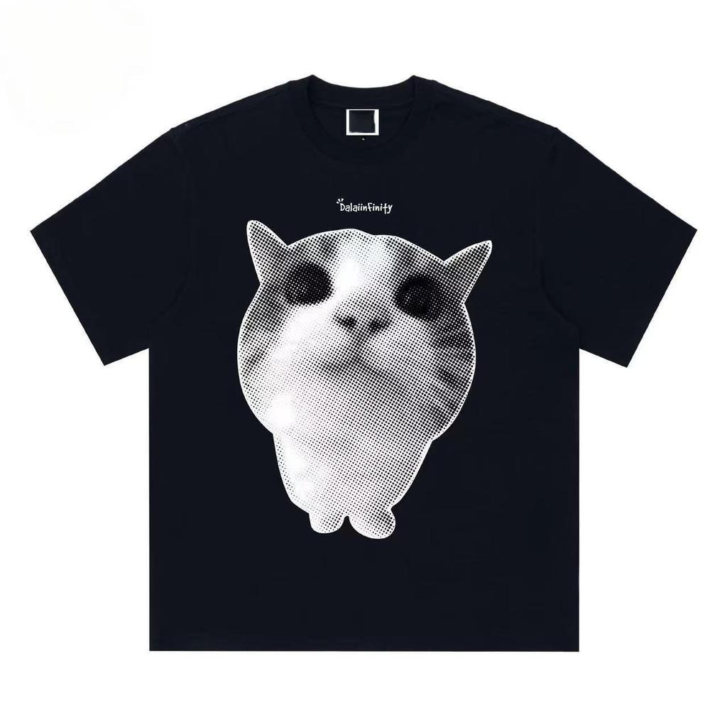 Fun Cat Printed Men's T-Shirt Summer Vintage Kawaii Men's Women's Surfing Beach T-Shirt Unisex Breathable Casual Top