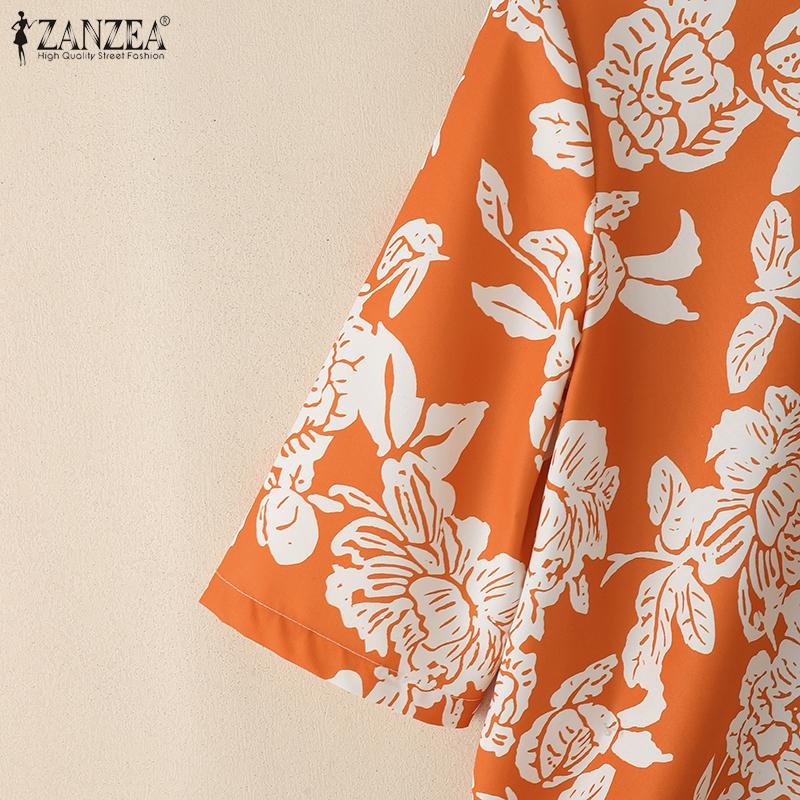 ZANZEA Women Casual Round Neck Summer Half Sleeve Print Blouse