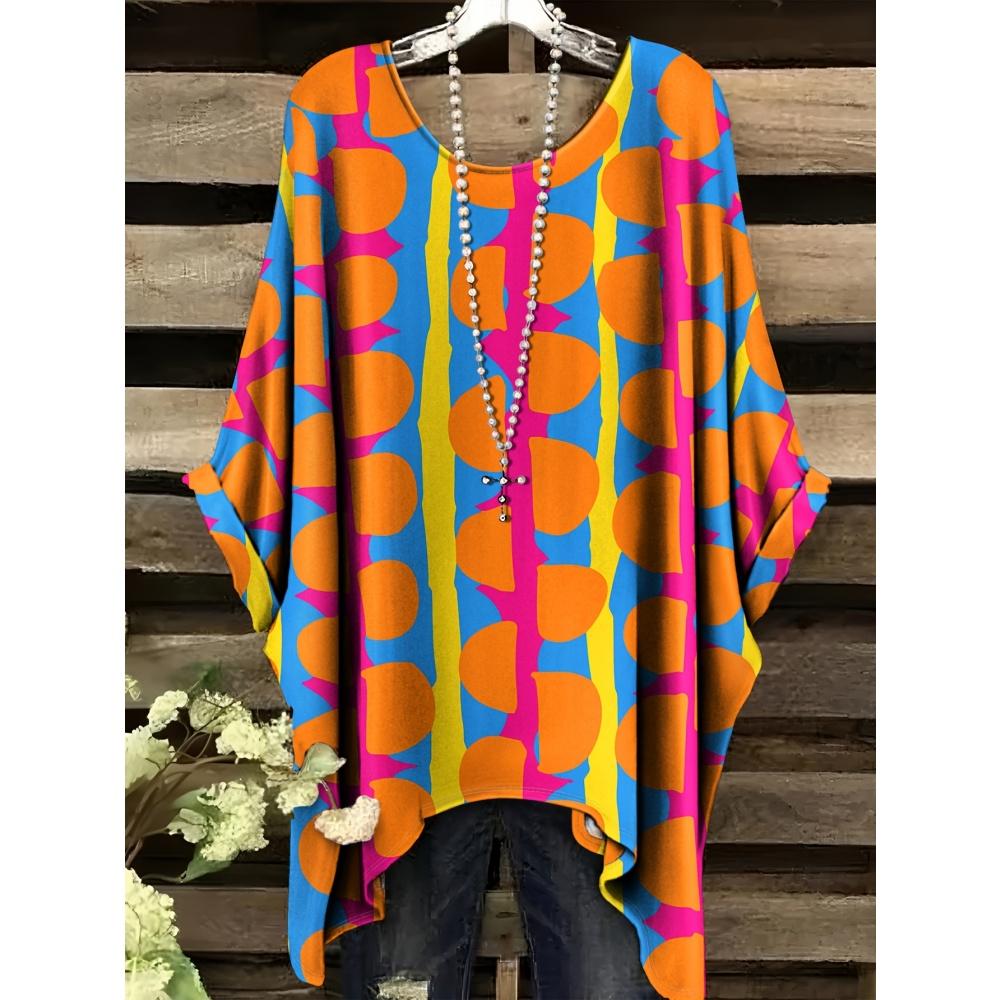 Women's T-Shirt Tie Dye Colorful Retro Simple 3D Printe O-Neck Irregular Hemline Summer Short Sleeve Casual Fashion Clothing Top