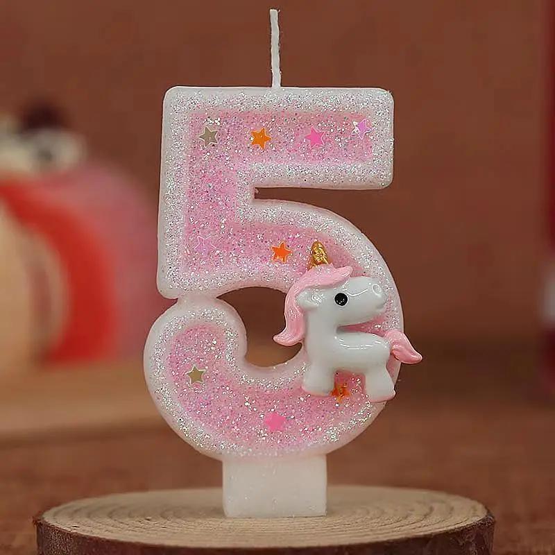 3D Number Birthday Candle Pink Glitter Unicorn Cake Decorating Party Anniversary Cake Decor for Cake Children's Birthday Candle