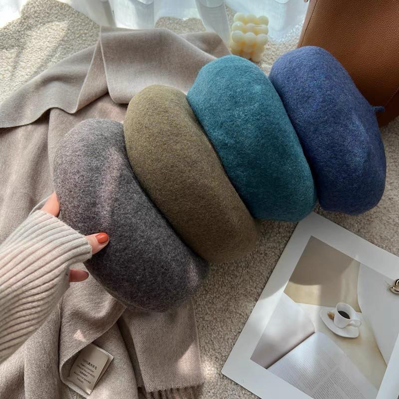 Pure Wool Beret Women's Australian Autumn and Winter Versatile Large Head Circumference Korean Style Beret Hat