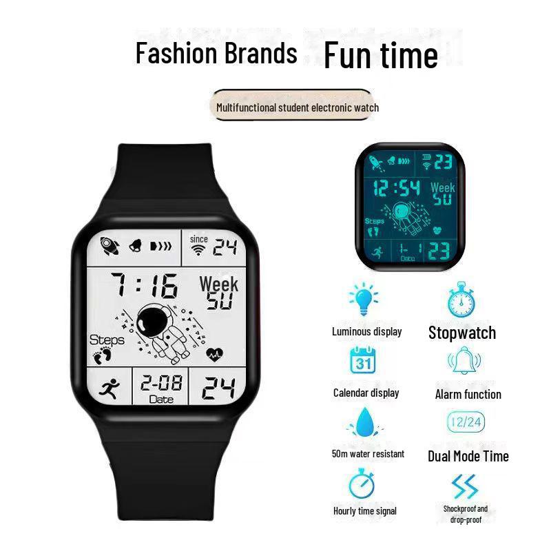 

Водонепроницаемые часы для молодежи и детей, занимающихся спортом square plate чёрный