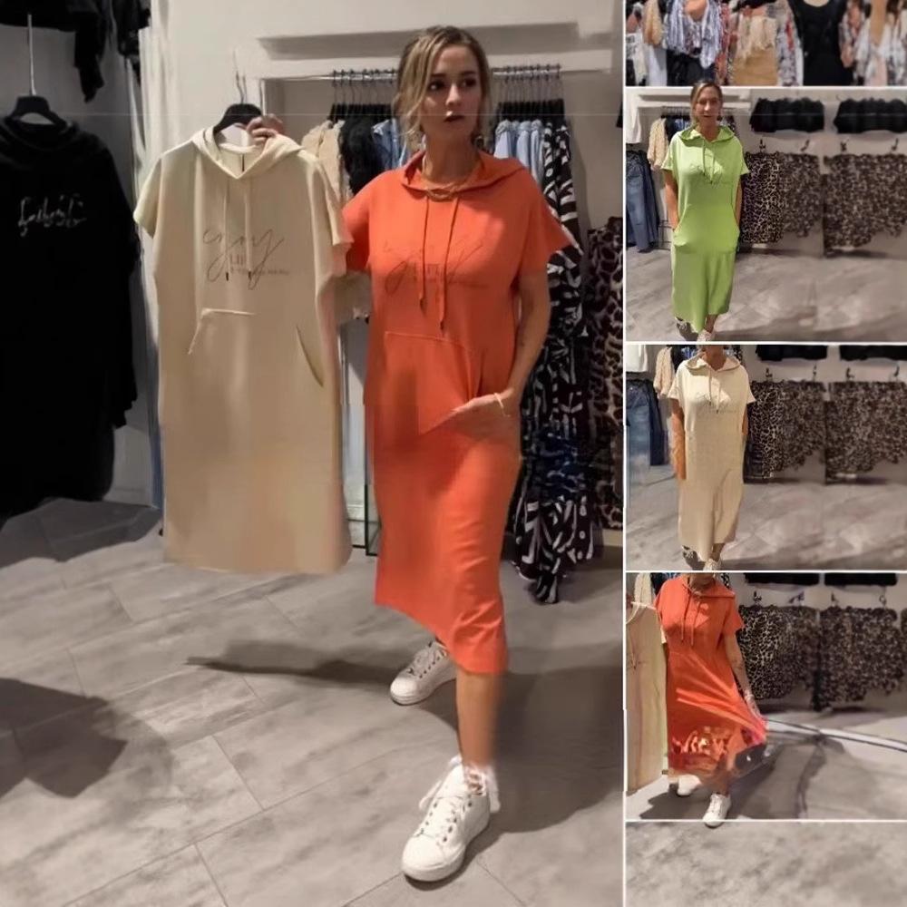 

Women s Casual Hooded Dress Long Sleeve Pullover Tunic Loose Fit Streetwear Orange Beige Green Multi Color S кораловий