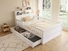 Wooden Bed 90 x 190 cm, USB and Type-C Combo Socket, LED Light, Headboard with Storage Function, Children's Bed, Multifunctional Bed, Pine Wood, White