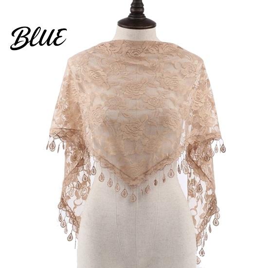 Boho Lace Scarf for Daily Use Floral Shawl with Tassels Women Elegant Sheer Wrap Wedding Head Church Evening Party Lightweight Rose Jacquard Fringed
