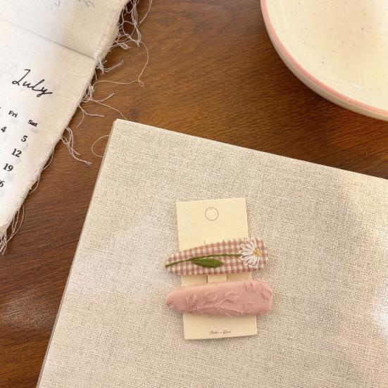 1 Pair Hairpins Rounded Edges Metal Stable Grip Hand-Embroidered Flower Pattern Wide BB Clip Side Bang Hair Accessories