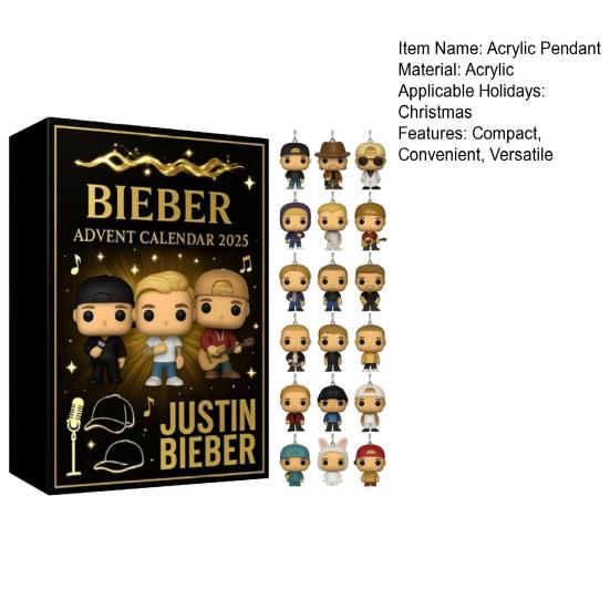 Christmas Advent Calendar 24-Day Countdown Box with Acrylic Ornaments Fun Countdown Decor for Tree Home Car Fans Gift