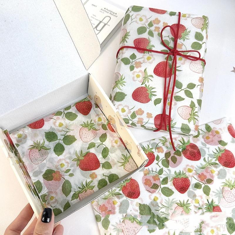 10 Sheets Cute Strawberry Snow Pear Paper Flower Bouquet Wrapped With Flower Lining Wedding Birthday Party Packing Decor Diy