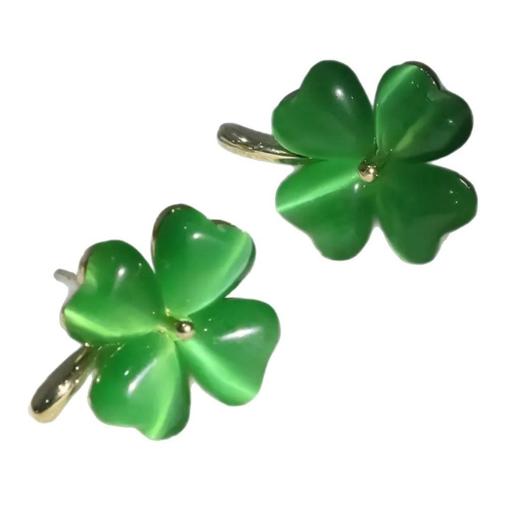 Cute Four-leaf Clover Earrings Simple Friendship Earrings Cat's Eye Stone Ear Stud  Spring Summer
