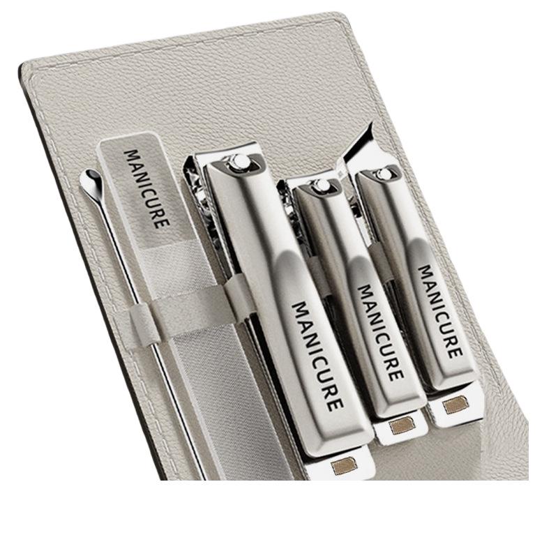 Stainless Steel Nail Clipper Set with Leather Case - Anti-Splash, Angled Clippers for Precise Pedicures