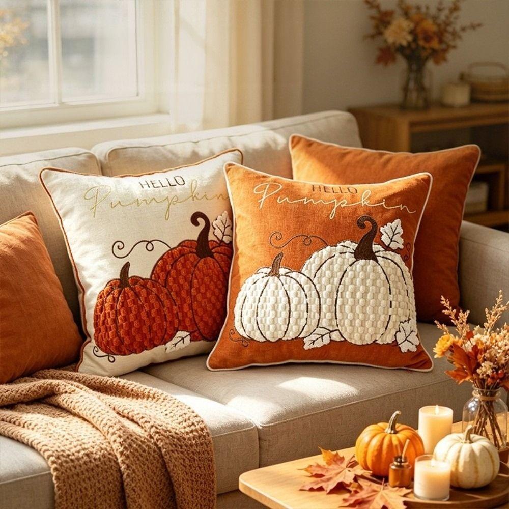 Chenille Throw Pillow Covers Maple Leaves Halloween Pillowcase Pillow Protectors Seasonal Decor