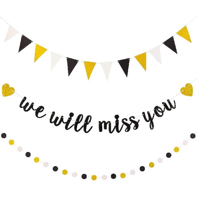 Boao 3 Pieces We Will Miss You Going Away Farewell Banner Decoration Dot Circle Garland Triangle Flag Banner for Retirement Graduation Going Away