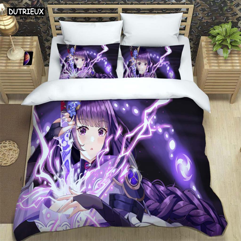 Genshin Impact Bedrucktes Polyester Bettwäscheset Für Jungen Und Mädchen Dreiteilig Bequem Weich Paar Geschenk Bettwäschesets