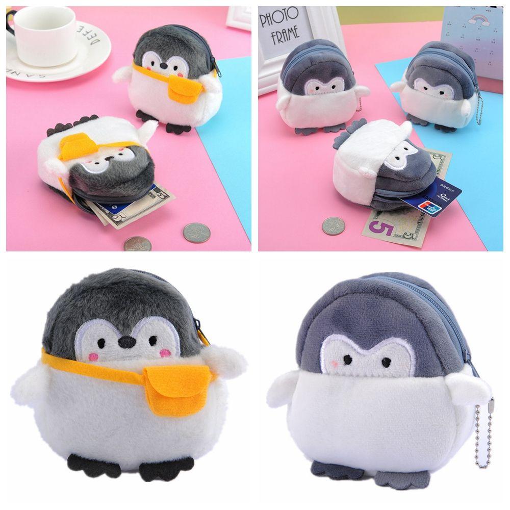 Cartoon Plush Penguin Coin Purse Doll Money Bag Pendant Lovely Animal Mini Wallet USB Cable Pouch Earphone Case Card Holder