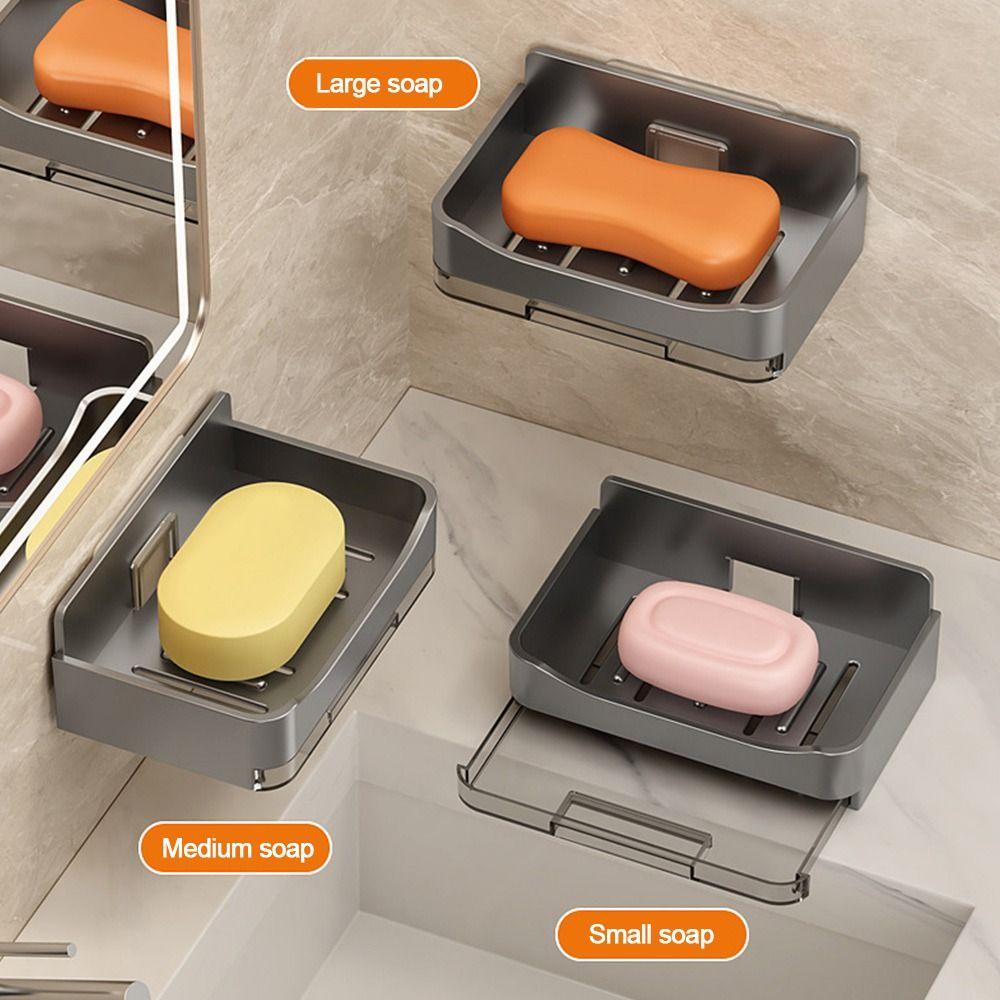 Wall Mounted Soap Dish ABS Storage Rack Soap Container Tray  Bathroom Kitchen Sink Organizer