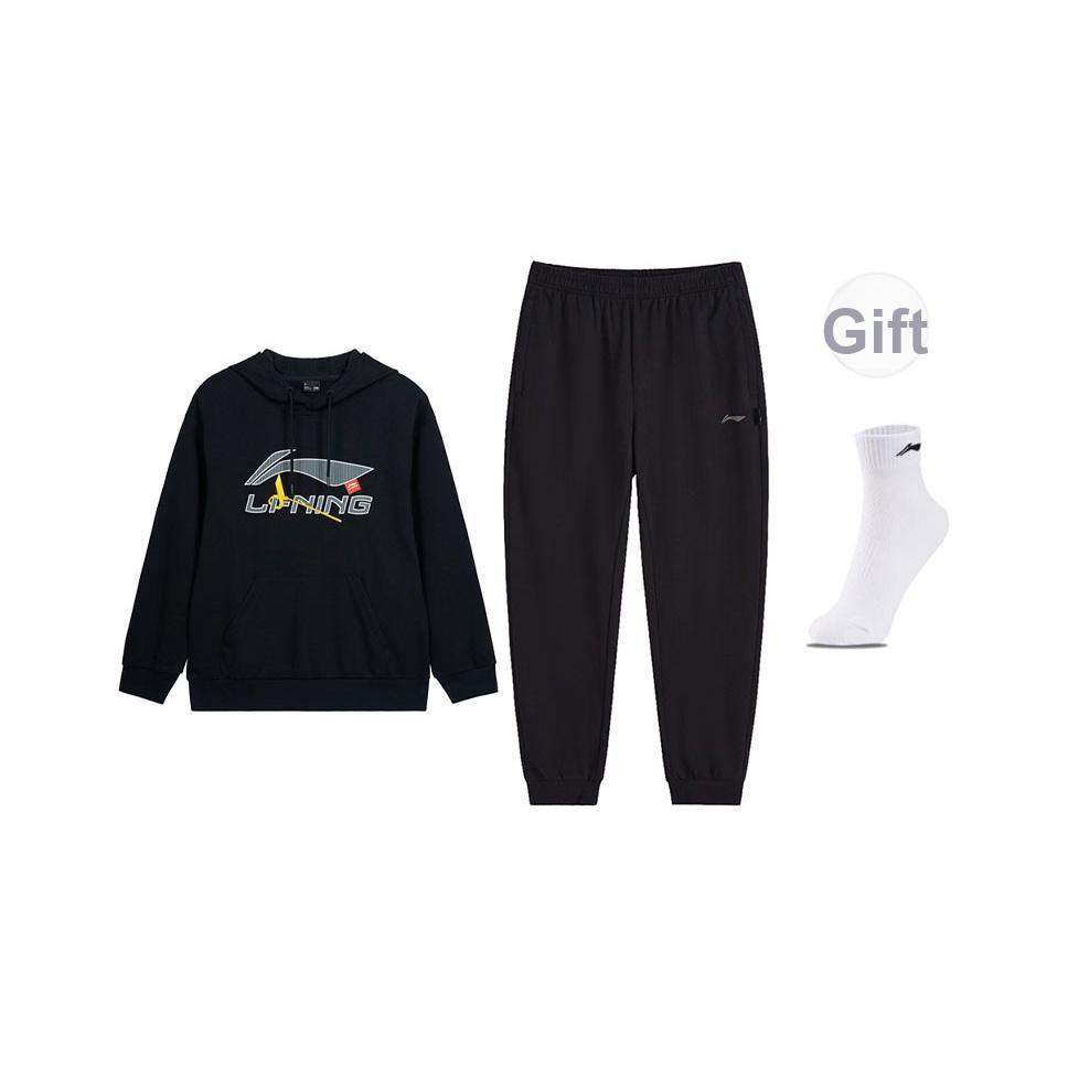 

Li-Ning Модный худи с принтом логотипа, удобные длинные штаны, повседневный спортивный костюм, мужской костюм AWDT601-5+AKLVB43-1 M