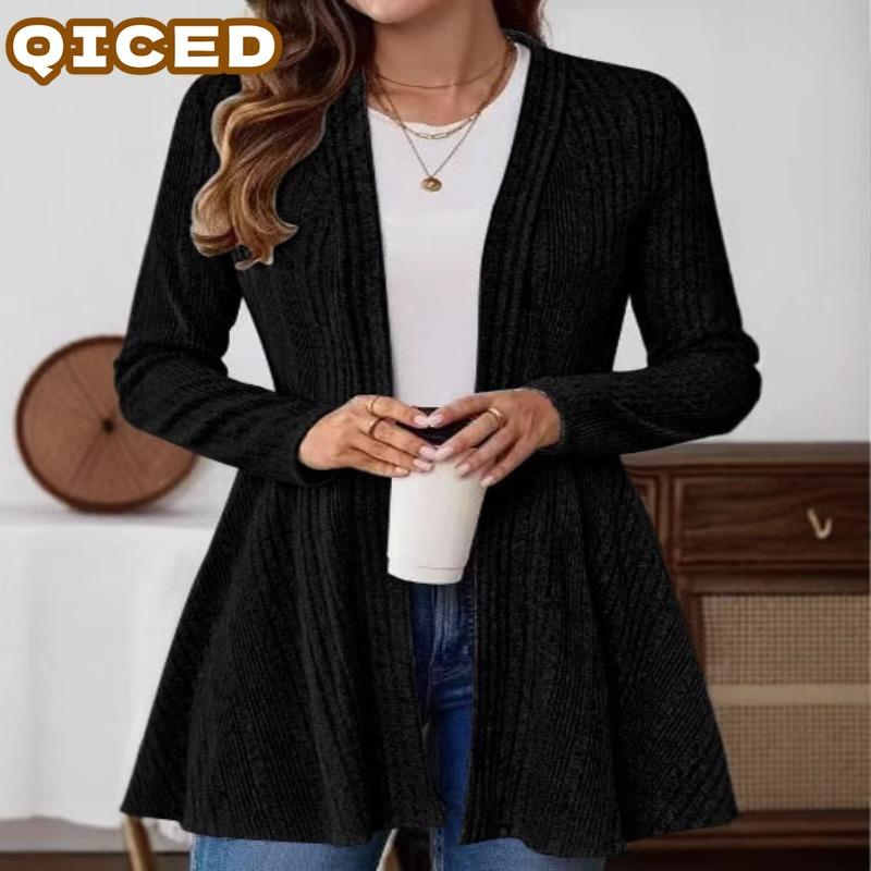 QICED Women's Vintage Casual Solid Color Print Long Sleeve Jackets & Coats Unique Design