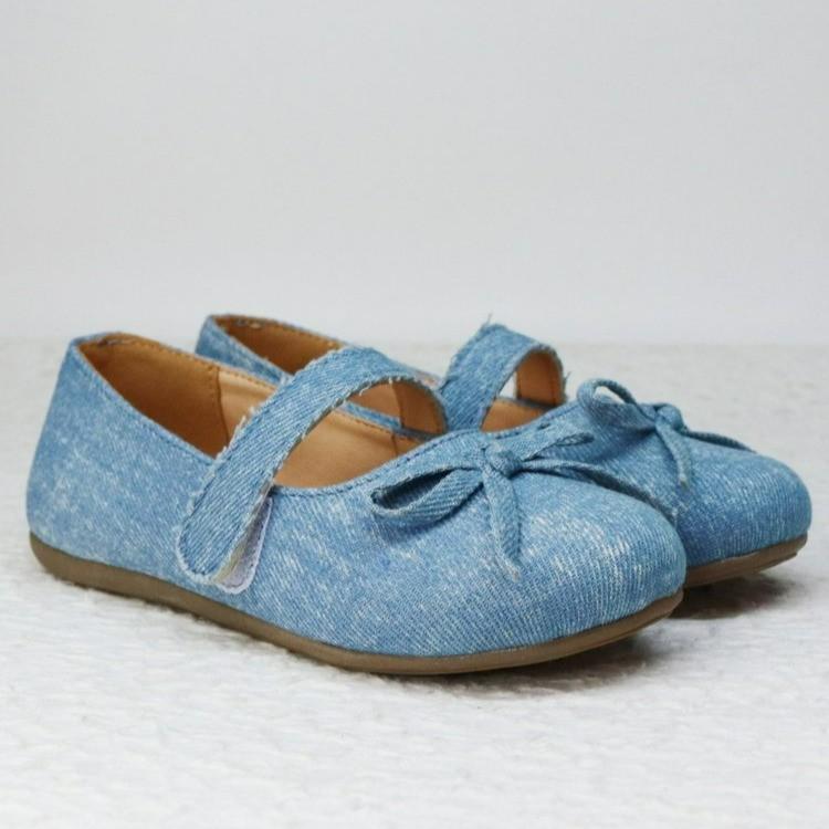 

Туфли из кожи для девочек на вечеринку, свадьбу, детские туфли принцессы из джинсовой ткани с круглым носком, детские туфли принцессы с бантом 27 светло-синий