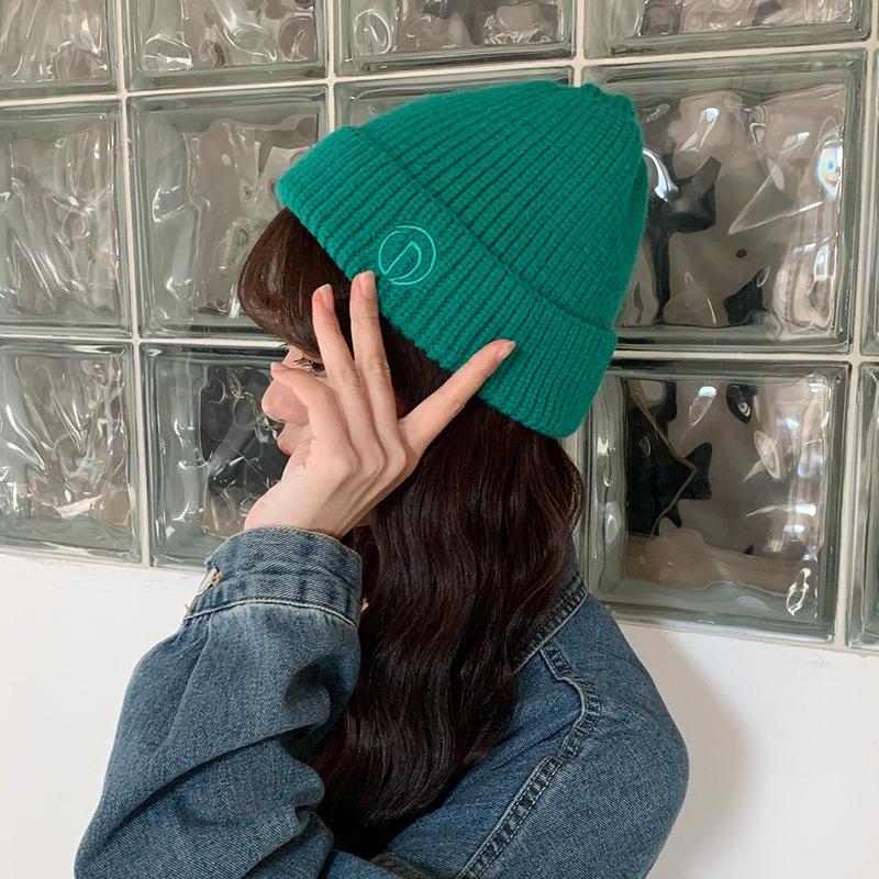 Hat for Women Autumn and Winter Letter Embroidery Knitted Hat Korean Style Trendy Versatile Warm Wool Hat Cold Hat Men